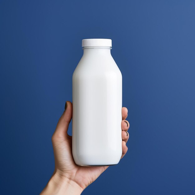 Bold Color Usage Unlabeled Milk Bottle On Blue Background