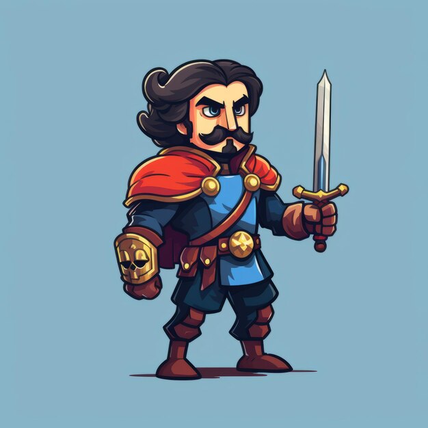 Bold And Colorful Character Design With Armor And Sword