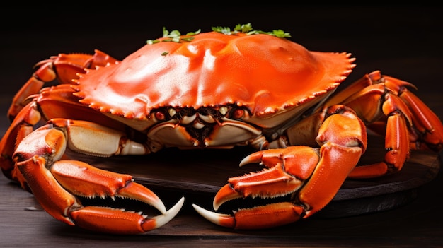 Bold And Colorful Crab On Wooden Table With Parsley