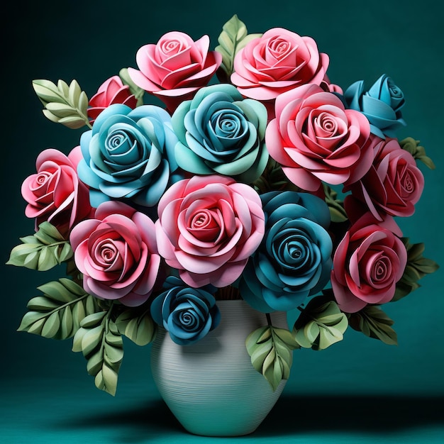 Bold and colorful paper rose arrangement with 3d effect