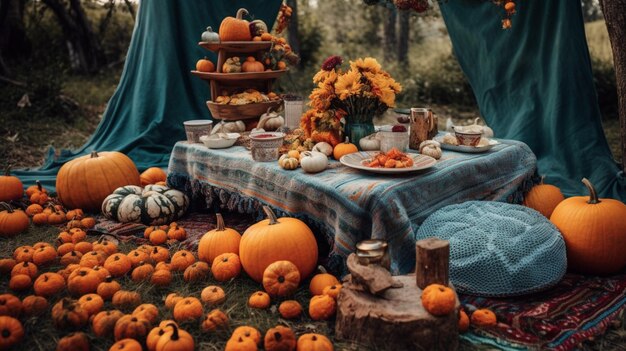 Bold and colorful pumpkin themed picnic