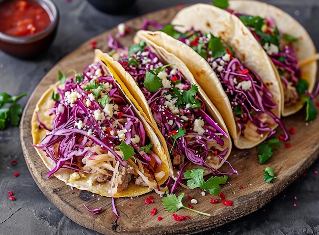 Bold and Colorful Tacos with Cabbage and Cheese Toppings