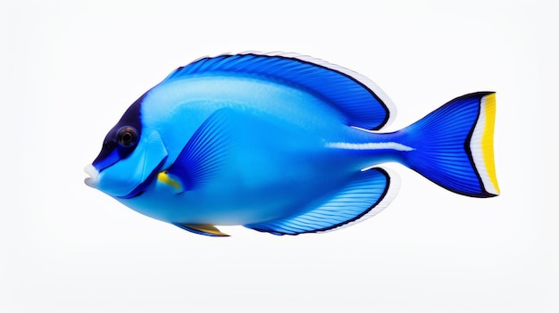 Bold Colorism A Stunning Blue Tang Fish On A White Background