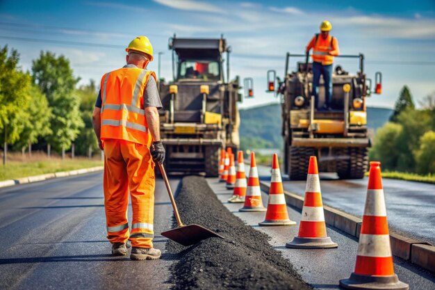 Photo bold depiction of a road worker operating 4k hd labor day photo