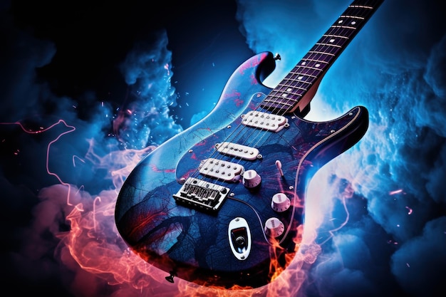 Bold Electric blue guitar background Sound wood Generate Ai