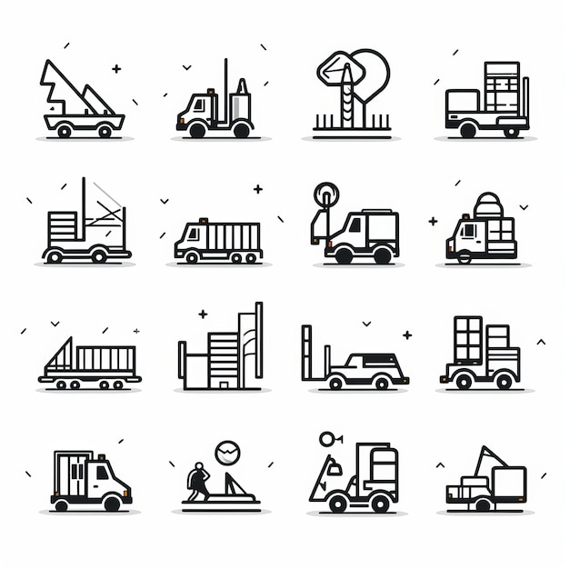 Bold en Timeless Grayscale Logistics Icons in dikke zwarte marker