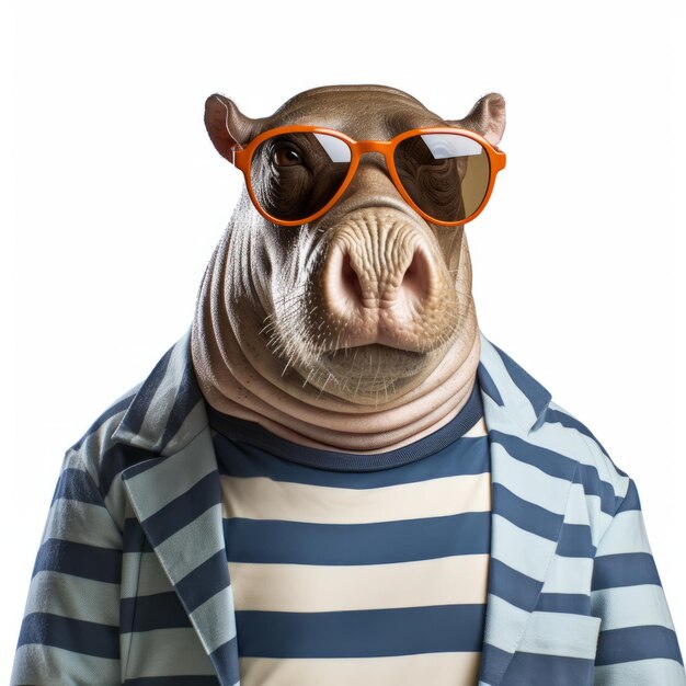 Bold Fashion Photography Stylish Hippopotamus In Jacket And Sunglasses