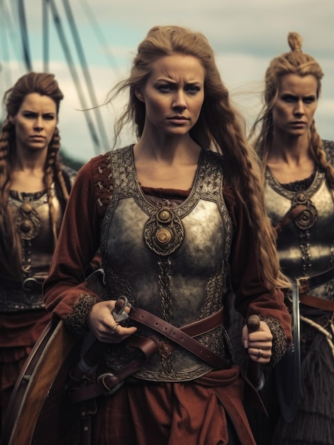 Photo bold female viking a glimpse into the fierce world of nordic shieldmaidens showcasing strength bravery and the untold stories of viking warrior women in the pages of history and myth