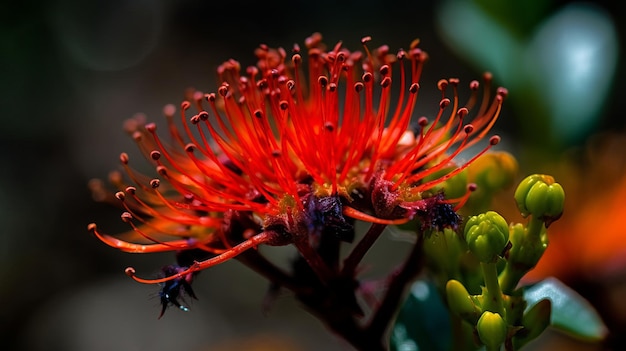 Bold fiery hues of a firecracker flower closeup AI generated