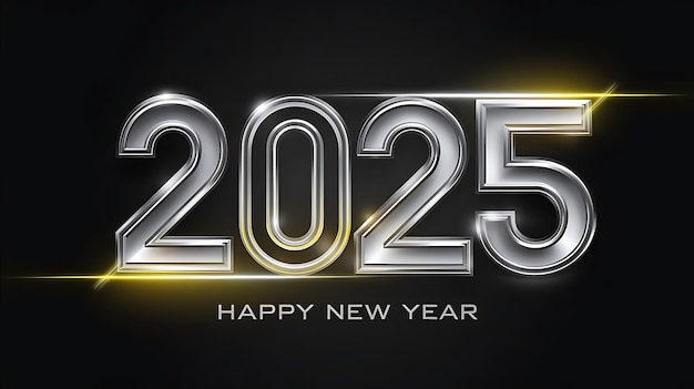 Bold Futuristic New Year 2025 Design met Metallic Silver Neon Glow Typography en Vibrant Lighting