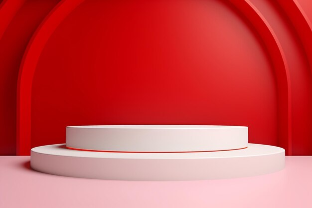 Bold geometric elegance unveiling the perfect product display on abstract red background