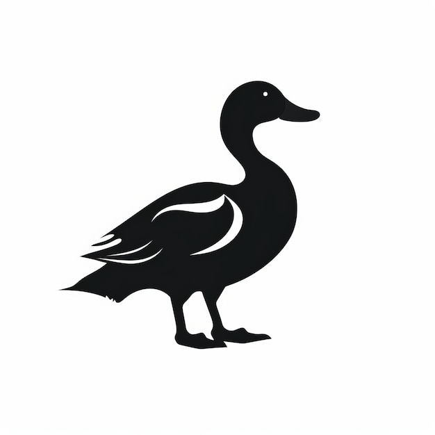 Photo bold graphic black duck silhouette on white background