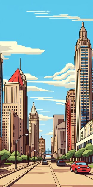 Photo bold graphic comic book art detroit city in roy lichtenstein style