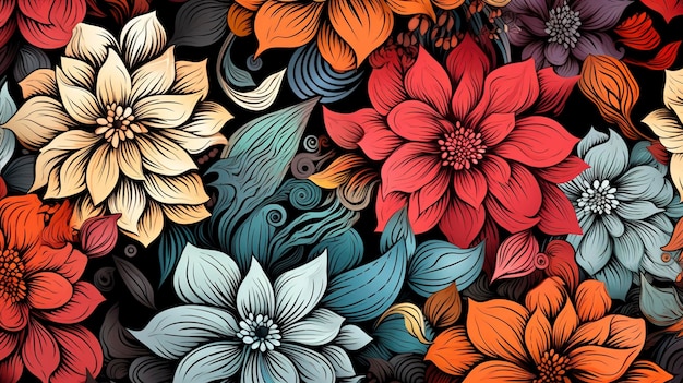 Bold and graphic floral pattern with stylized flower images