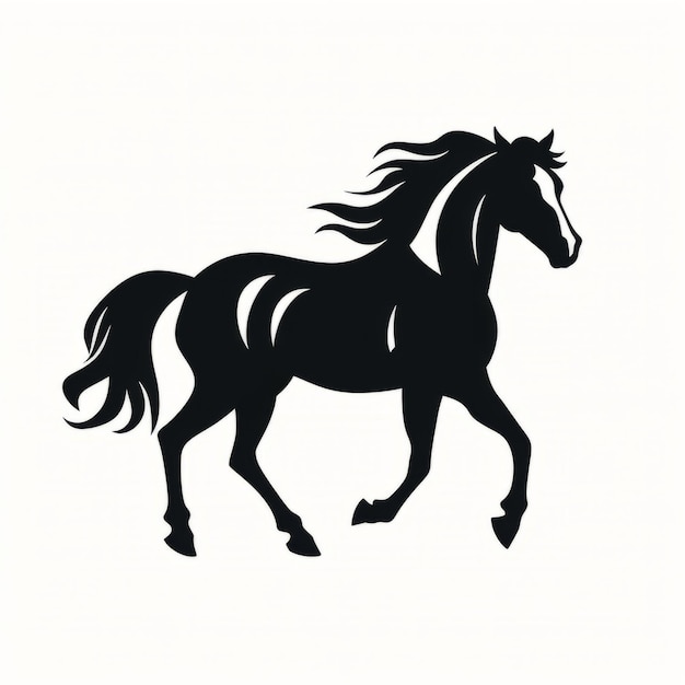 Смелая графическая иллюстрация силуэта черной лошади на белом фоне