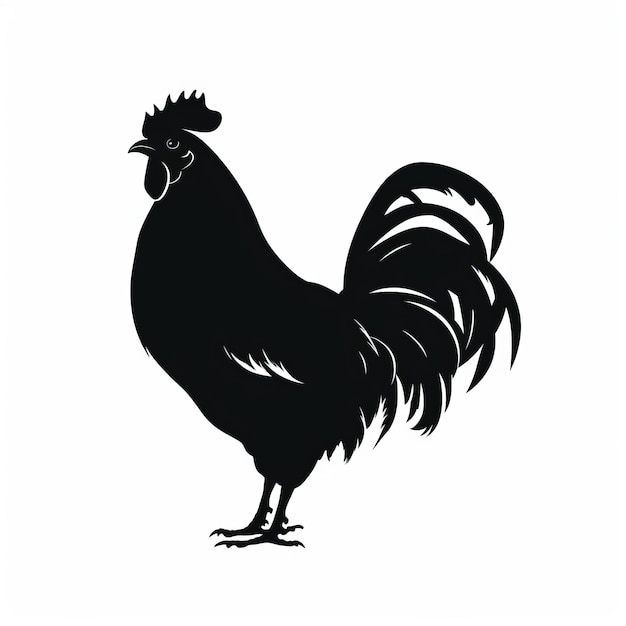 Photo bold graphic illustration of a black rooster on white background