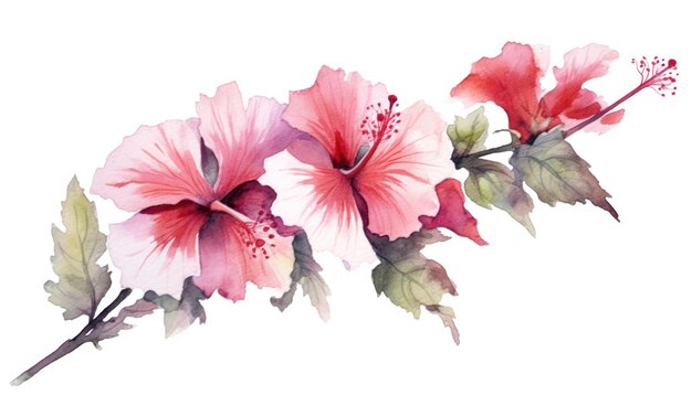 Bold Hibiscus Bloom on White Background in Modern Watercolor Style Generative AI