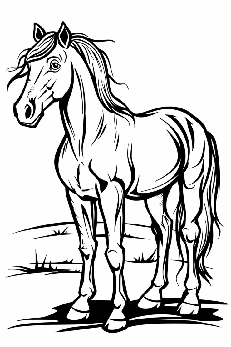 Foto bold line art cartoon stijl paard vector voor kinderen kleurboek
