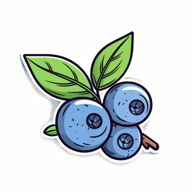 Photo bold line work illustration lively blueberries with bugcore motifs