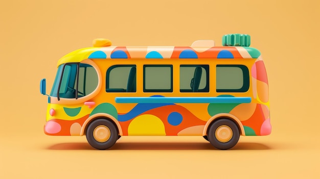Foto linee e modelli in grassetto in un rendering 3d di un carino autobus scolastico generato dall'ai