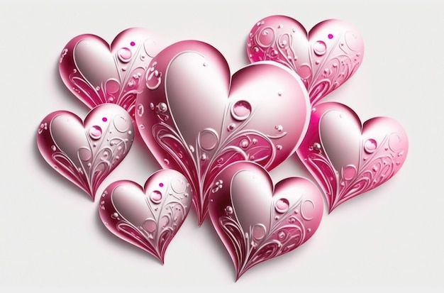 Bold metallic color of heart on white background