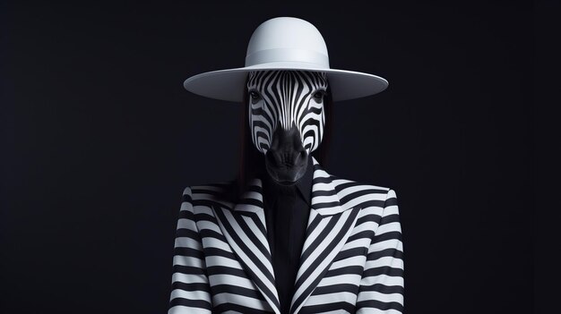 Foto bold e monochrome un uomo mascherato di zebra nello stile di mike campau