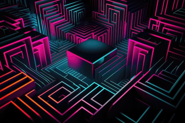 Bold Neon Shapes Creating Captivating Optical Illusion Generative AI