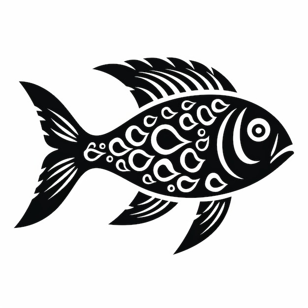 Foto bold stencil fish design siluetta di cartone animato semplicistica in bianco e nero