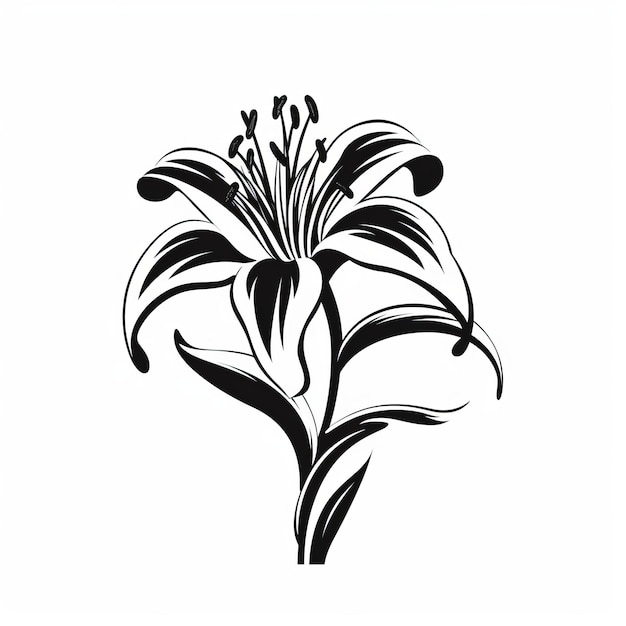 Foto disegno vettoriale in bianco e nero con silhouette di giglio a stencil in grassetto