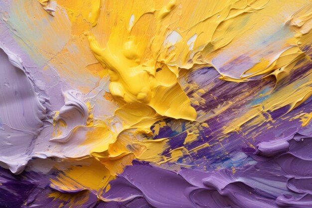 Photo bold strokes of pastel yellow and purple oil paints or gouache smeared from center to periphery of the background abstract painted background horizontal orientation generated ai