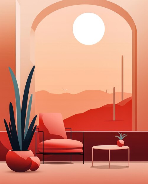 Photo bold and stylish interior flat illustration