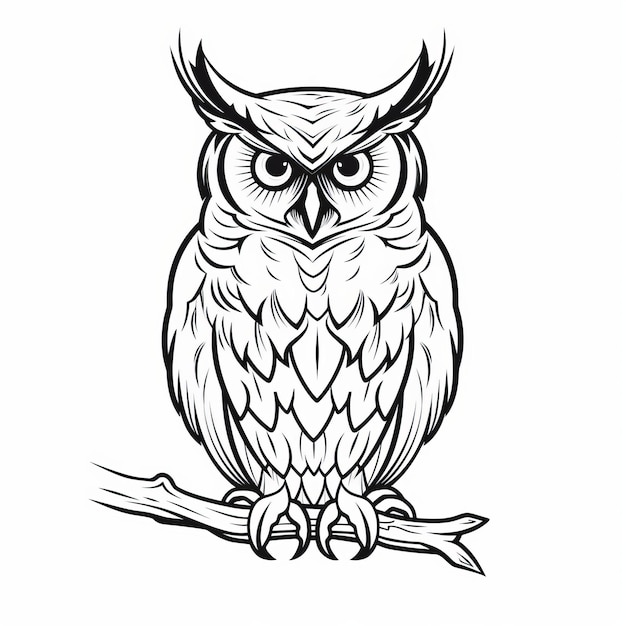 Bold And Twisted Black And White Owl Illustration With Strong Facial Expression