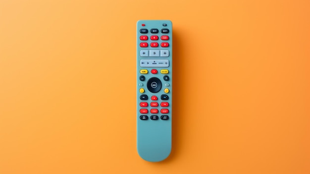 Foto e il telecomando blu audace e vibrante su uno sfondo arancione