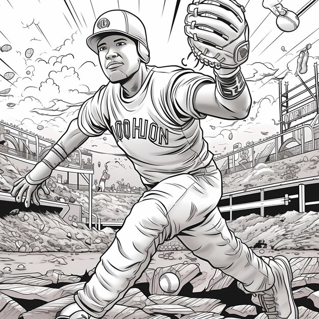 Photo bold and vibrant comic book inspired baseball coloring page