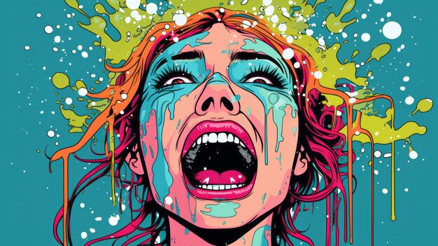 Bold And Vibrant Pop Art Illustration Of A Brainwashed Euphoric Cleansing