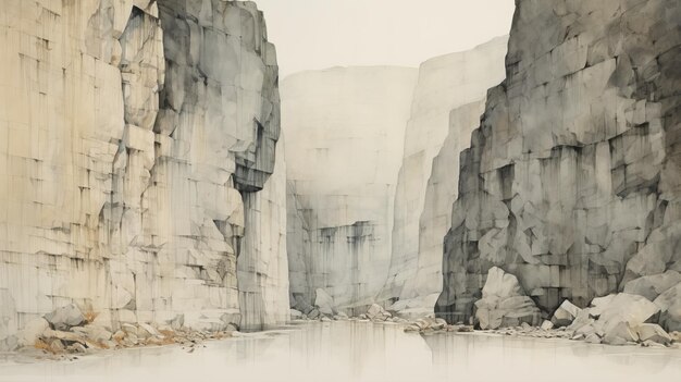 Bold Watercolour And Graphite Painting Of Mountain Gorge By Claude Vander Voorhees