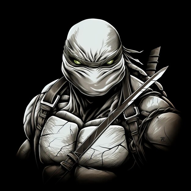 Boldly Clash HighResolution Vector Image van Teenage Mutant Ninja Turtle in witte Clip Art op zwart