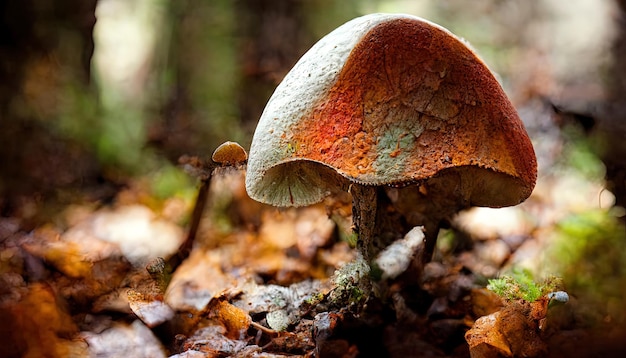 Boletus edulis or cep edible wild mushroom in a forest Generative Ai