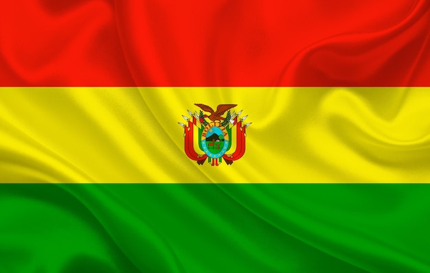 Bolivia country flag on wavy silk fabric background panorama - illustration