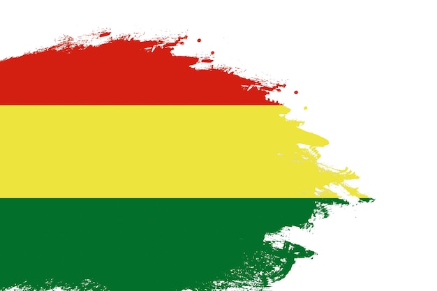 Bolivia flag on a stained stroke brush painted isolated white background with copy space