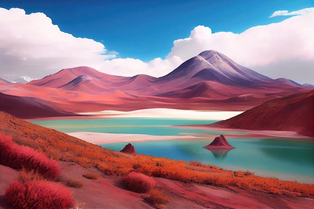 Bolivia landscape with beautiful lake and mountains Generative AI Art Beautiful view