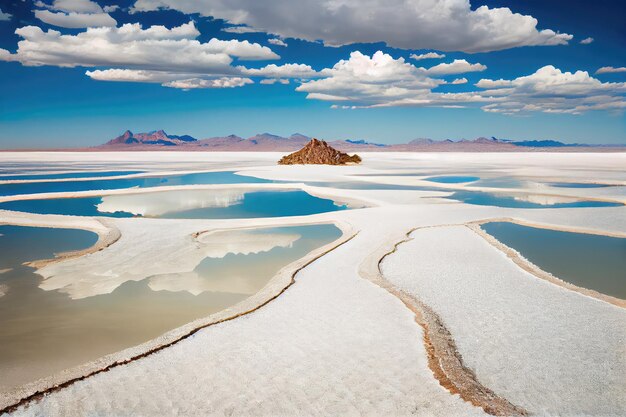 美しい塩湖のあるボリビアの風景 生成 AI アート 美しい景色