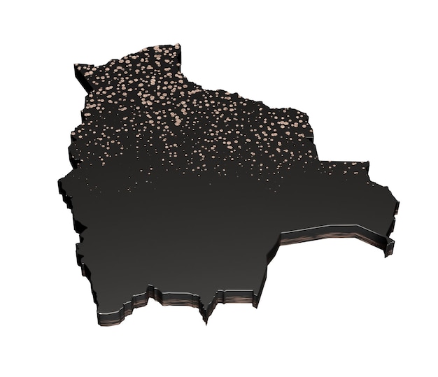 Bolivia metallic premium black map isolated on white 3d illustration