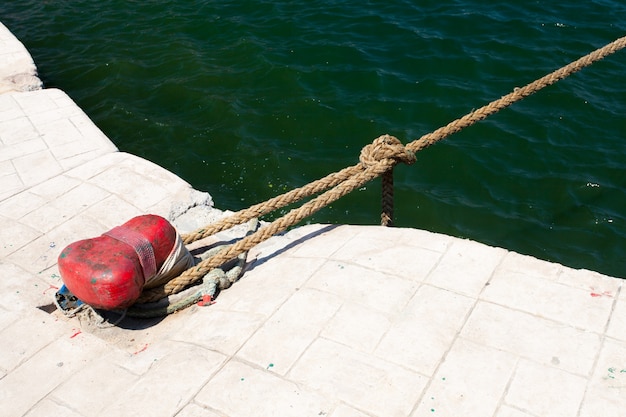 Photo bollard and mooring ropes