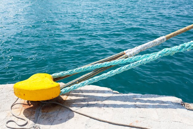 Bollard and mooring ropes