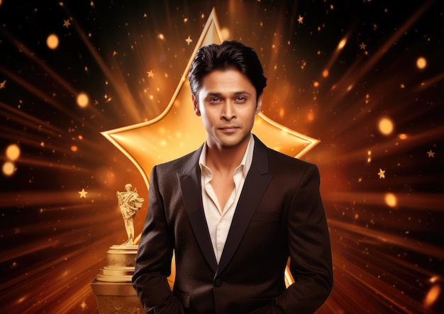 A Bollywood award show with stars receiving awards