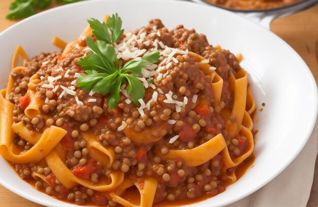 Bolognese cooked with lentils and pasta 2