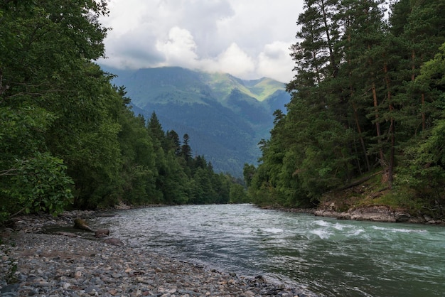 Bolshoy Zelenchuk River in the northern Caucasus Mountains Arkhyz Karachay Cherkessia Russia