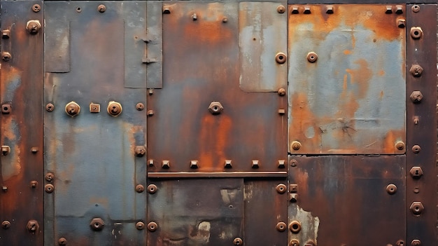bolts rusty metal background rivets side anomalous object doors grimacing scenery toxic waste