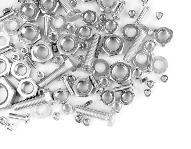 Bolts screws nuts isolated on white